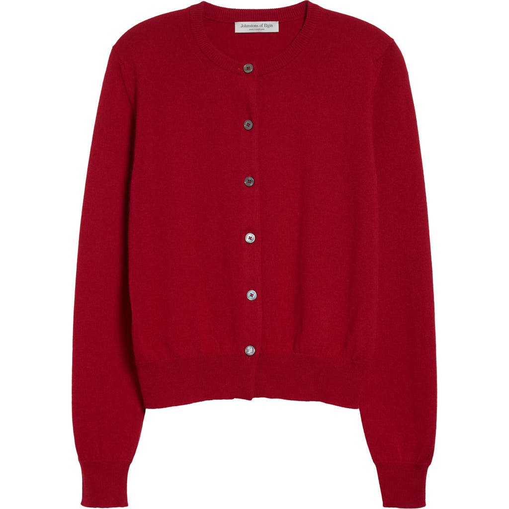 Johnstons Of Elgin Iris Cashmere Crewneck Cardigan In Red