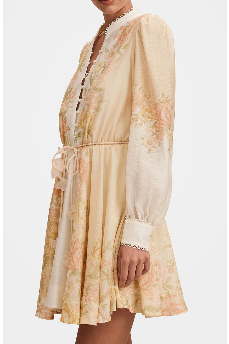 Shyla Floral Long Sleeve Minidress, Alternate, color, PEACH MERCIA FLORAL