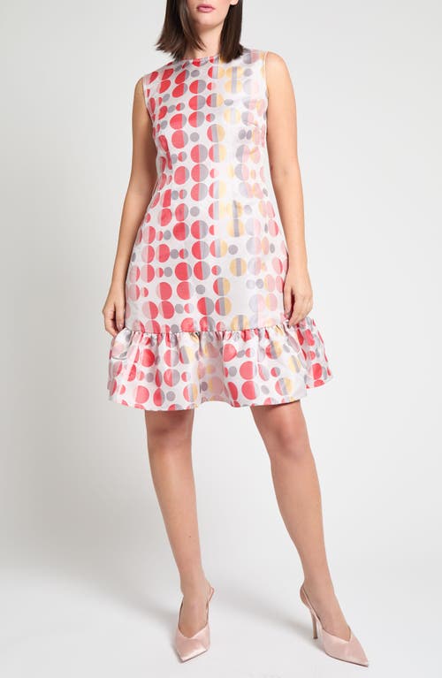 Ming Wang Dot A-line Dress In Rosy Blush/multi