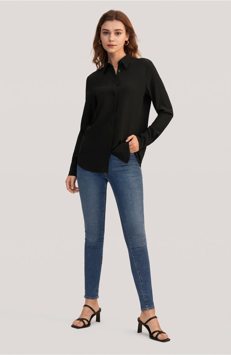 Lilysilk Wrinkle Free Basic Silk Shirt, Alternate, color, Black
