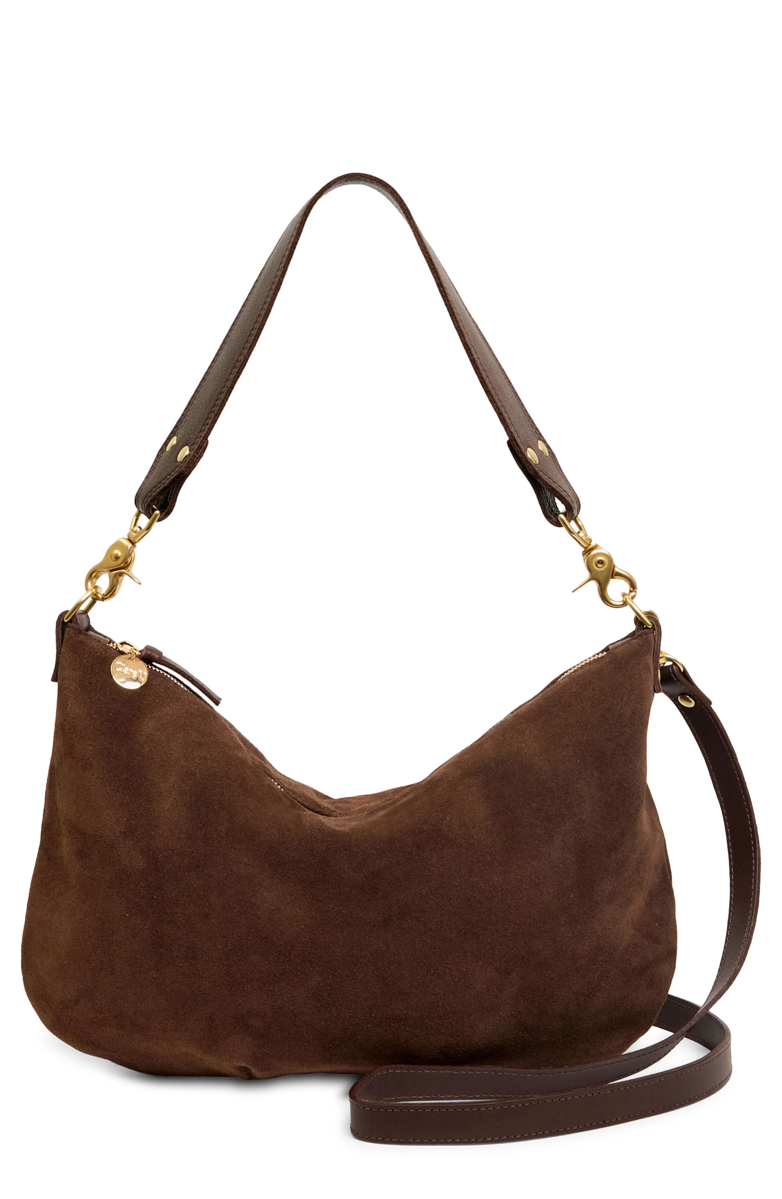 Clare V. Moyen Suede Messenger Bag, Main, color, Chocolate