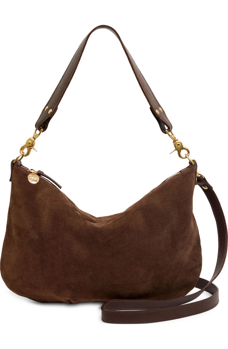 Clare V. Moyen Suede Messenger Bag, Main, color, Chocolate