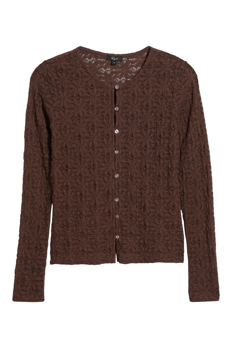 Cyrah Stretch Lace Cardigan, Alternate, color, WALNUT