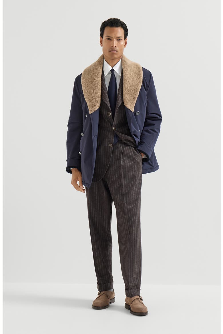 Virgin wool and cashmere chalk stripe flannel Tailor blazer, Alternate, color, Brown