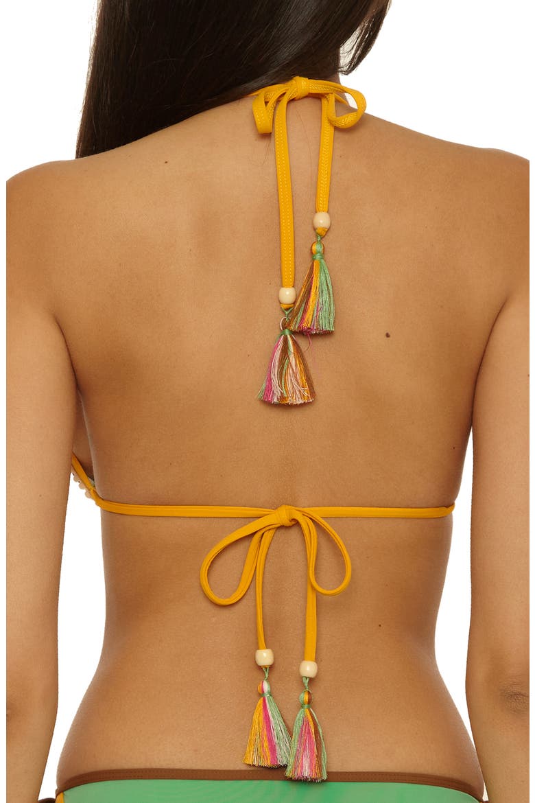 Maldives Colorblock Pom Trim Triangle Bikini Top, Alternate, color, SEA GRASS