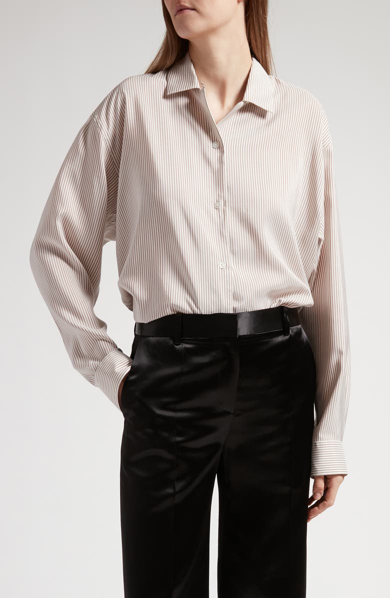 The Row Valene Oversize Stripe Silk Button-Up Shirt, Main, color, 