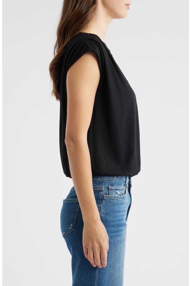 Pleated Cap Sleeve T-Shirt, Alternate, color, BLACK