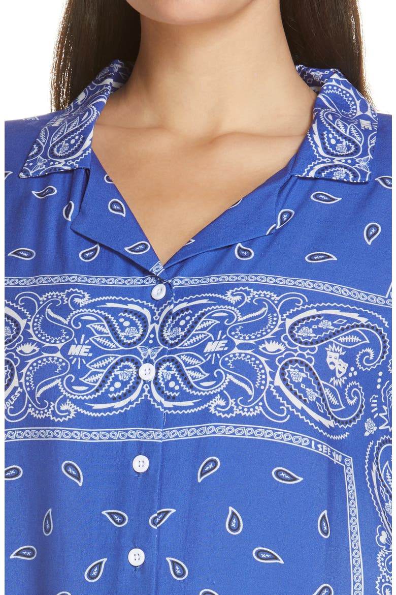 Staycation Bandana Print Short Sleeve Button-Up Top, Alternate, color, BLUE