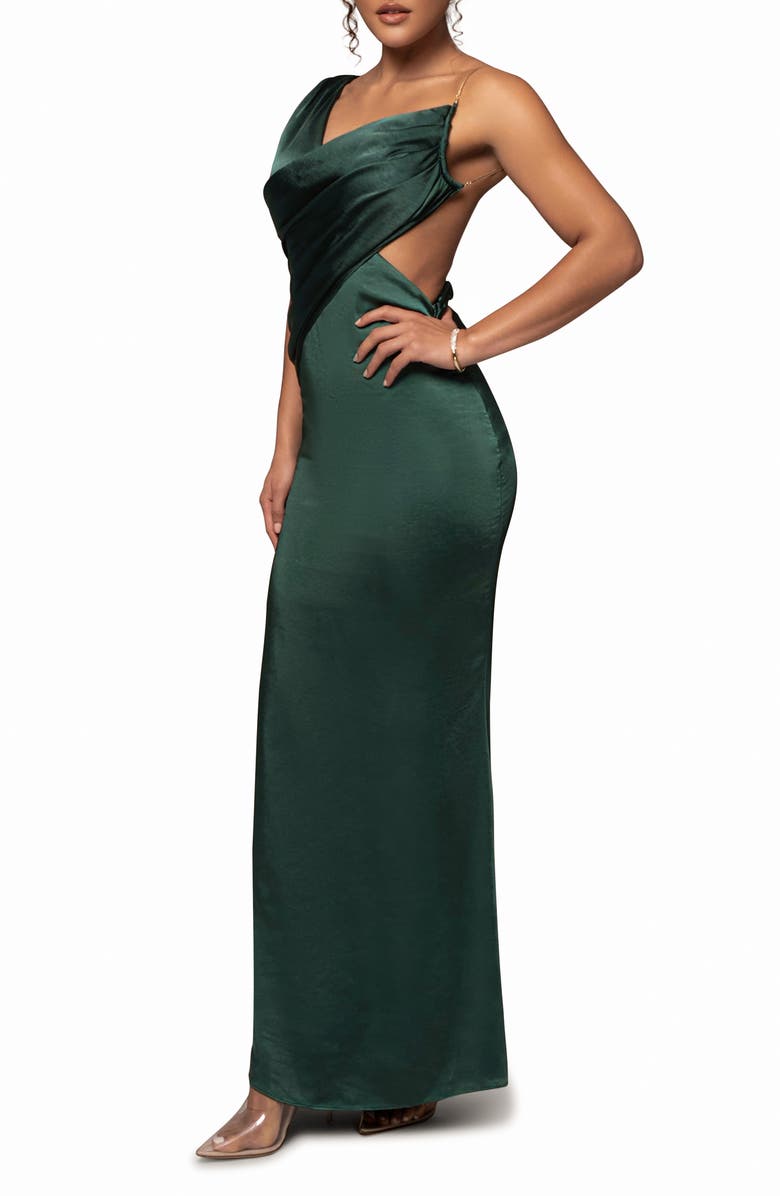 JLUXLABEL Belle Drapey Satin Column Gown, Main, color, 