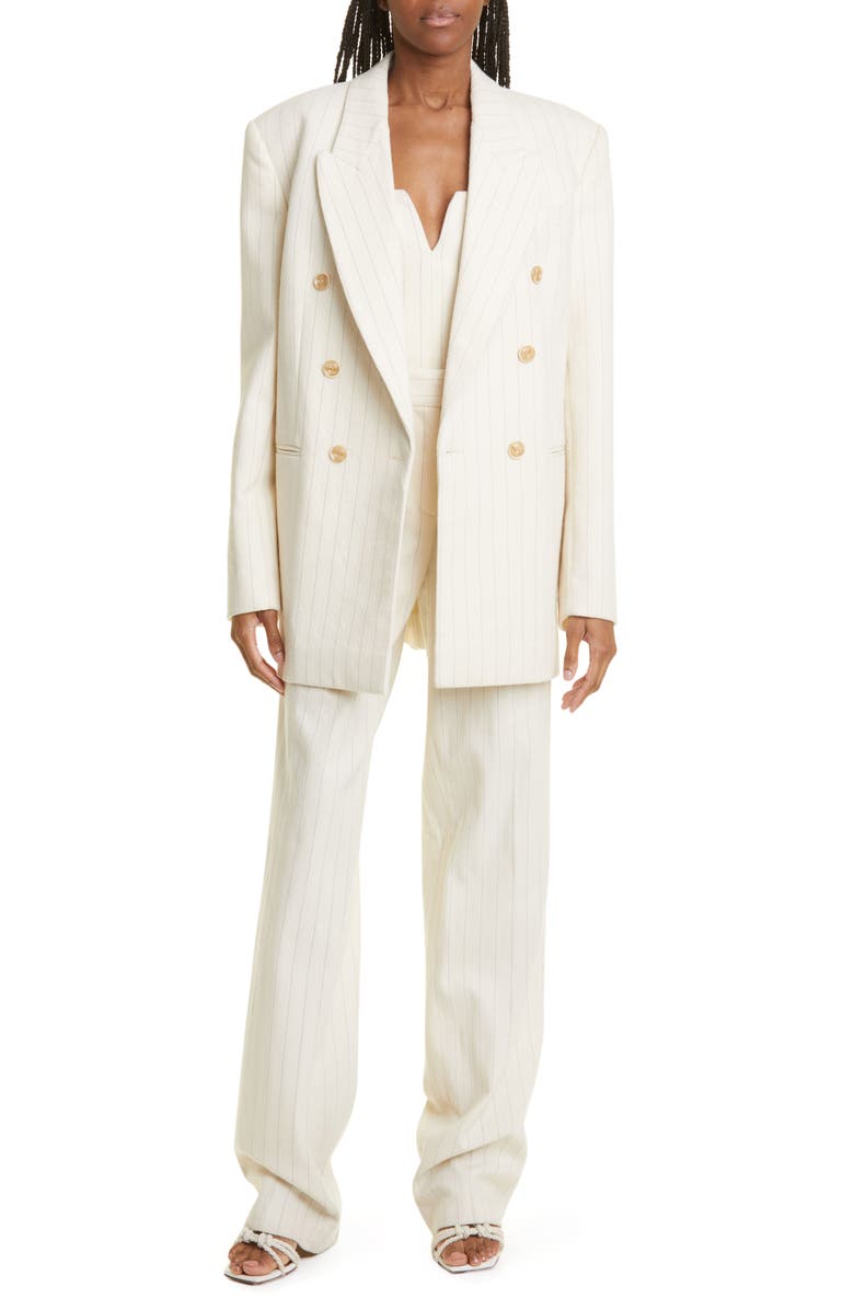 Zimmermann Luminosity Pinstripe Wool & Cotton Pleated Pants, Alternate, color, 