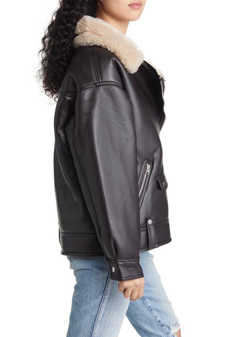 Faux Shearling & Faux Leather Aviator Jacket, Alternate, color, BROWN
