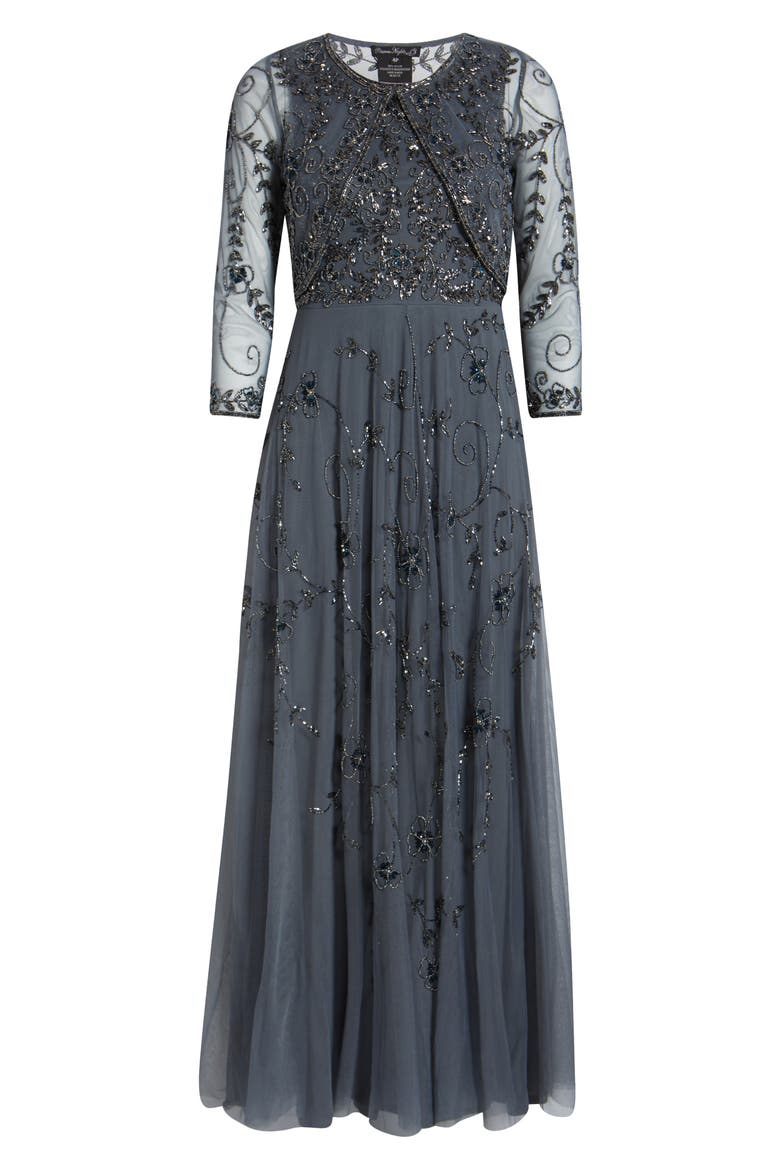 Embellished Cocktail Dress with Open Front Jacket, Alternate, color, SMOKE
