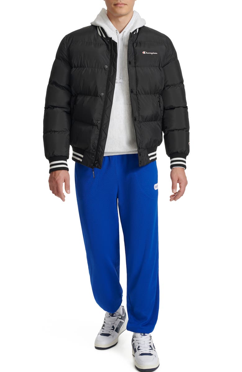 Champion Varsity Quilted Bomber Jacket, Alternate, color, Black