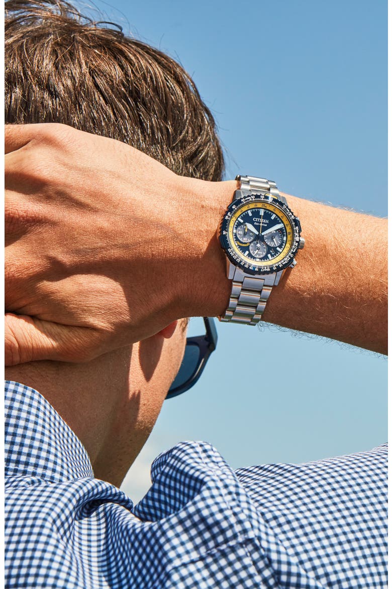 Promaster Navihawk Blue Angels Eco-Drive Chronograph Bracelet Watch, 40mm, Alternate, color, SILVER-TONE