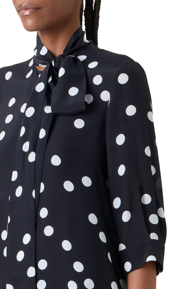 Akris punto Polka Dot Asymmetric Silk Tunic, Alternate, color, Black-Cream
