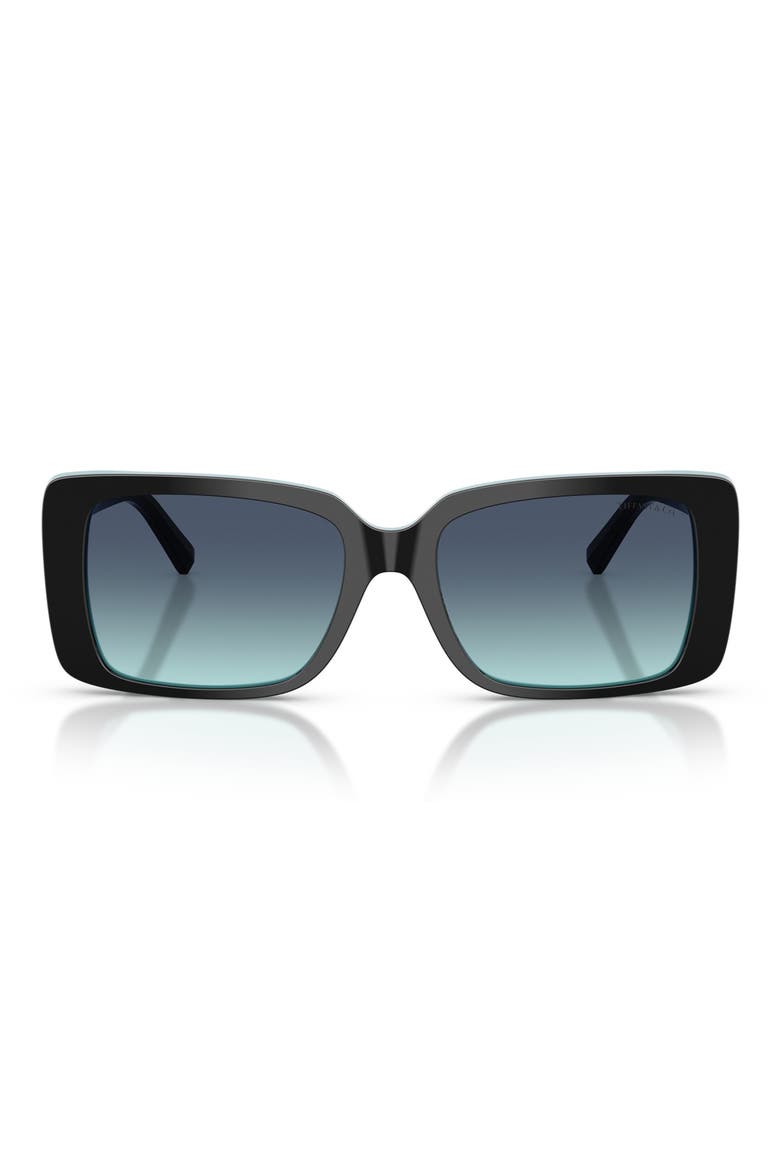 55mm Gradient Rectangular Sunglasses, Main, color, BLACK ON TIFFANY BLUE / AZURE