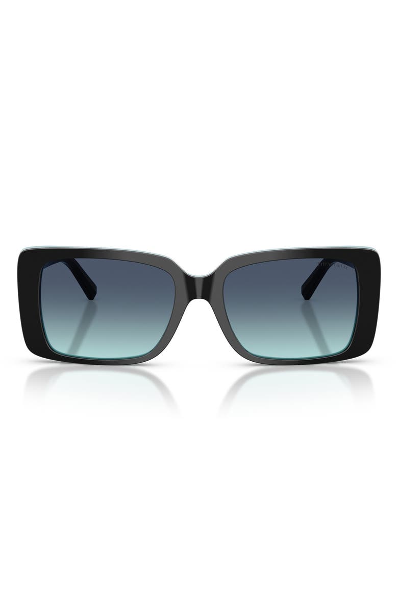 Tiffany & Co. 55mm Gradient Rectangular Sunglasses, Main, color, Black On Tiffany Blue / Azure
