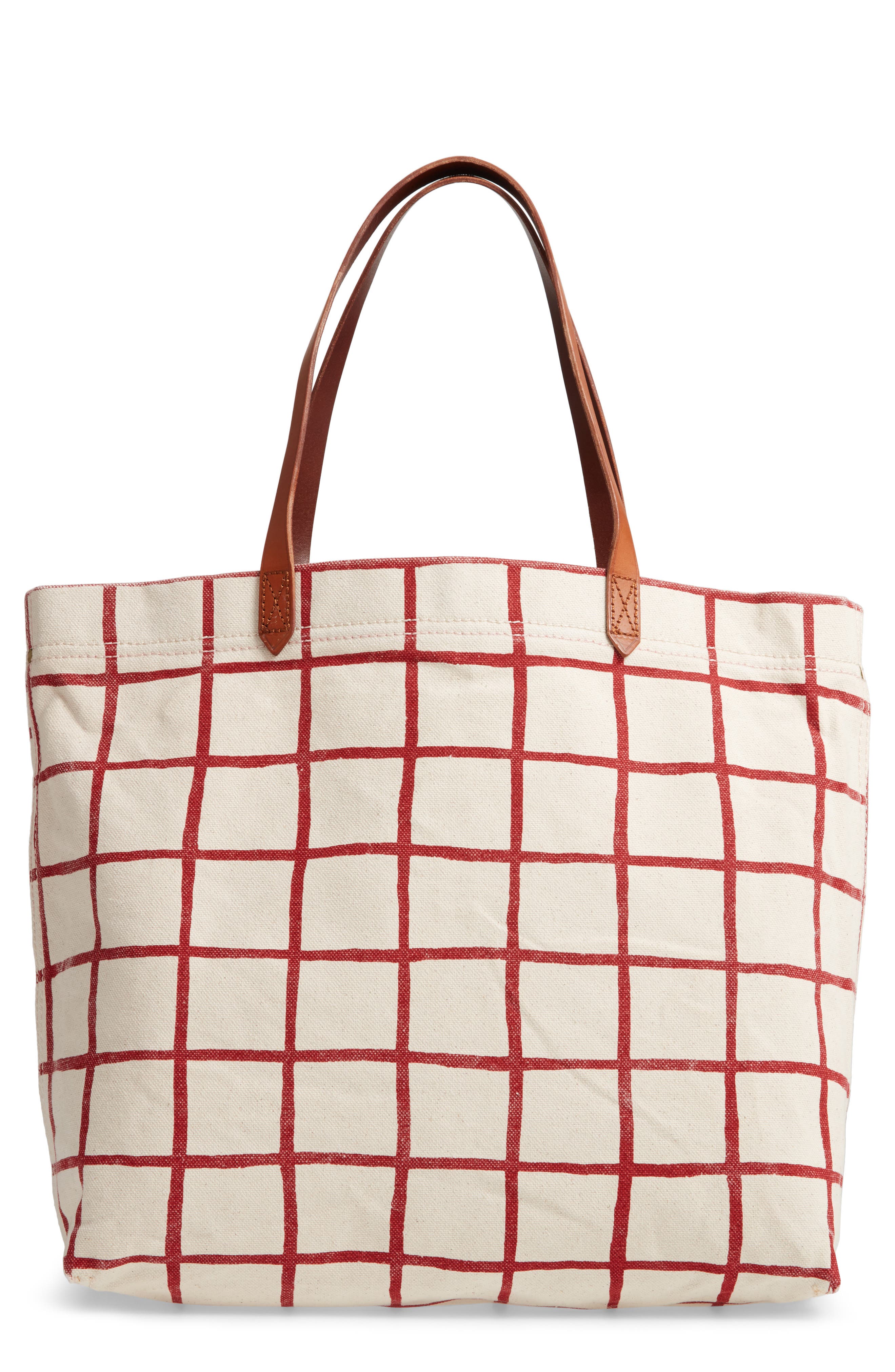 The Canvas Transport Tote, Main, color, BRIGHT EMBER WINDOWPANE