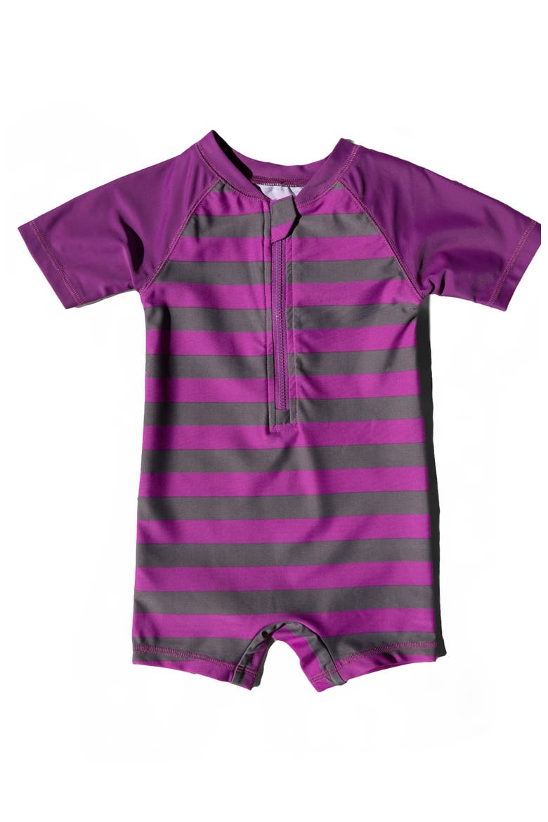 Baby One-Piece Rashguard, UPF 50+ Sun Protection Swimwear, Alternate, color, Striped Purple & Gray