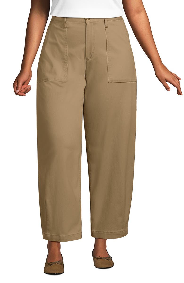 Lands' End Plus Size Chino High Rise Barrel Leg Utility Ankle Pants, Main, color, Desert Tan
