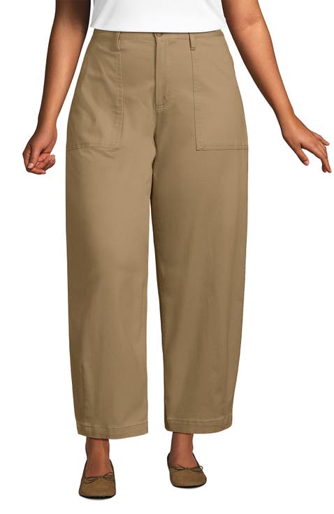 Plus Size Chino High Rise Barrel Leg Utility Ankle Pants