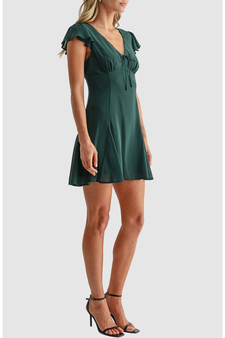 Flutter Sleeve Fit and Flare Minidress, Alternate, color, HUNTER GREEN