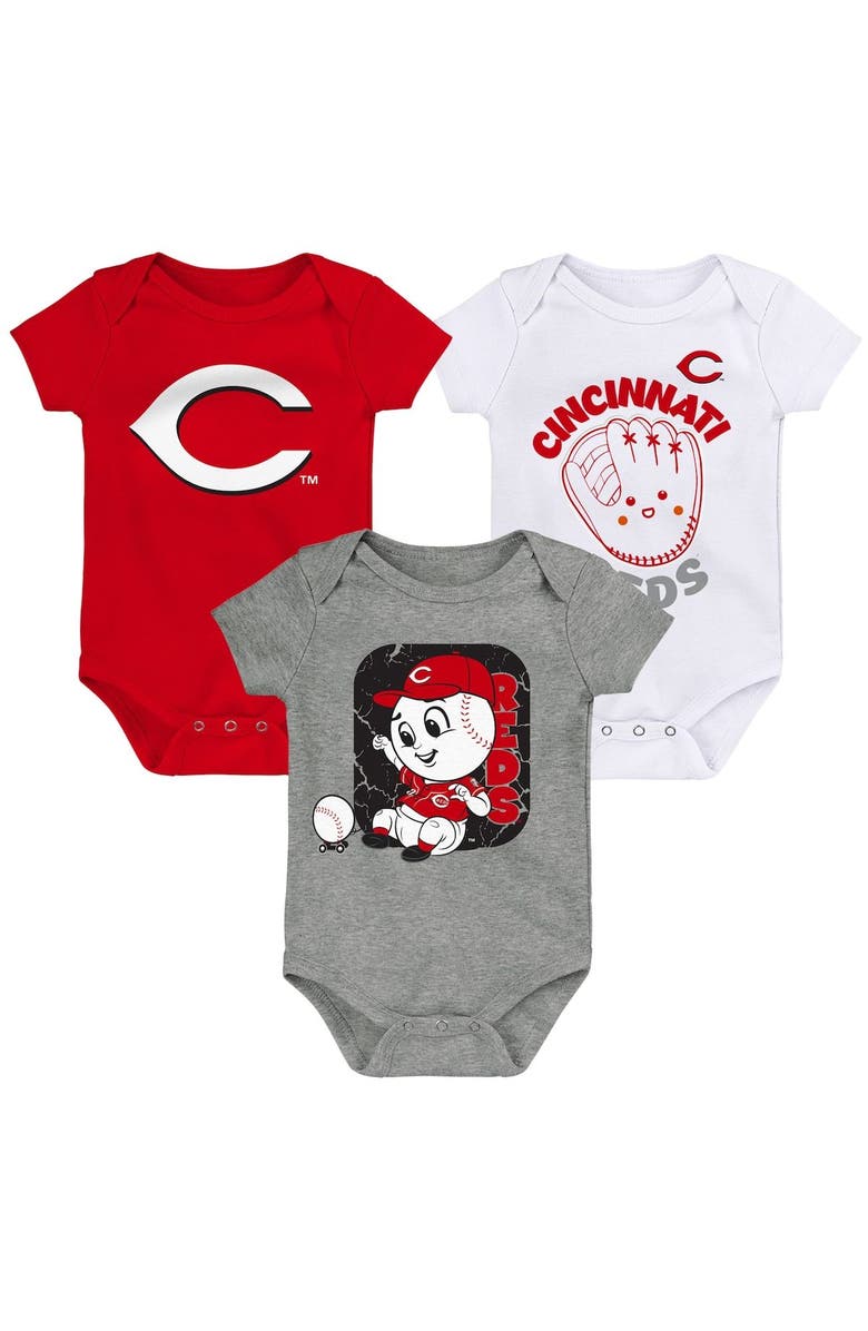 Outerstuff Newborn & Infant Red/White/Gray Cincinnati Reds Change Up 3-Pack Bodysuit Set, Main, color, 