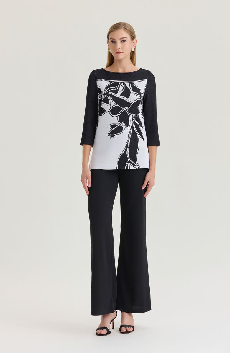 Ming Wang Floral Jacquard Soft Knit Tunic, Alternate, color, Black/White