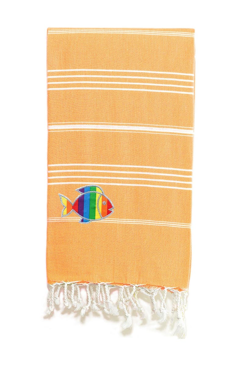 Linum Home Textiles 100% Turkish Cotton Lucky Sparkling Rainbow Fish Pestemal Beach Towel - Melon Orange, Alternate, color, 