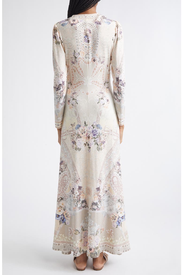 Print Ruched Jersey Maxi Dress, Alternate, color, LACED WITH LOVE