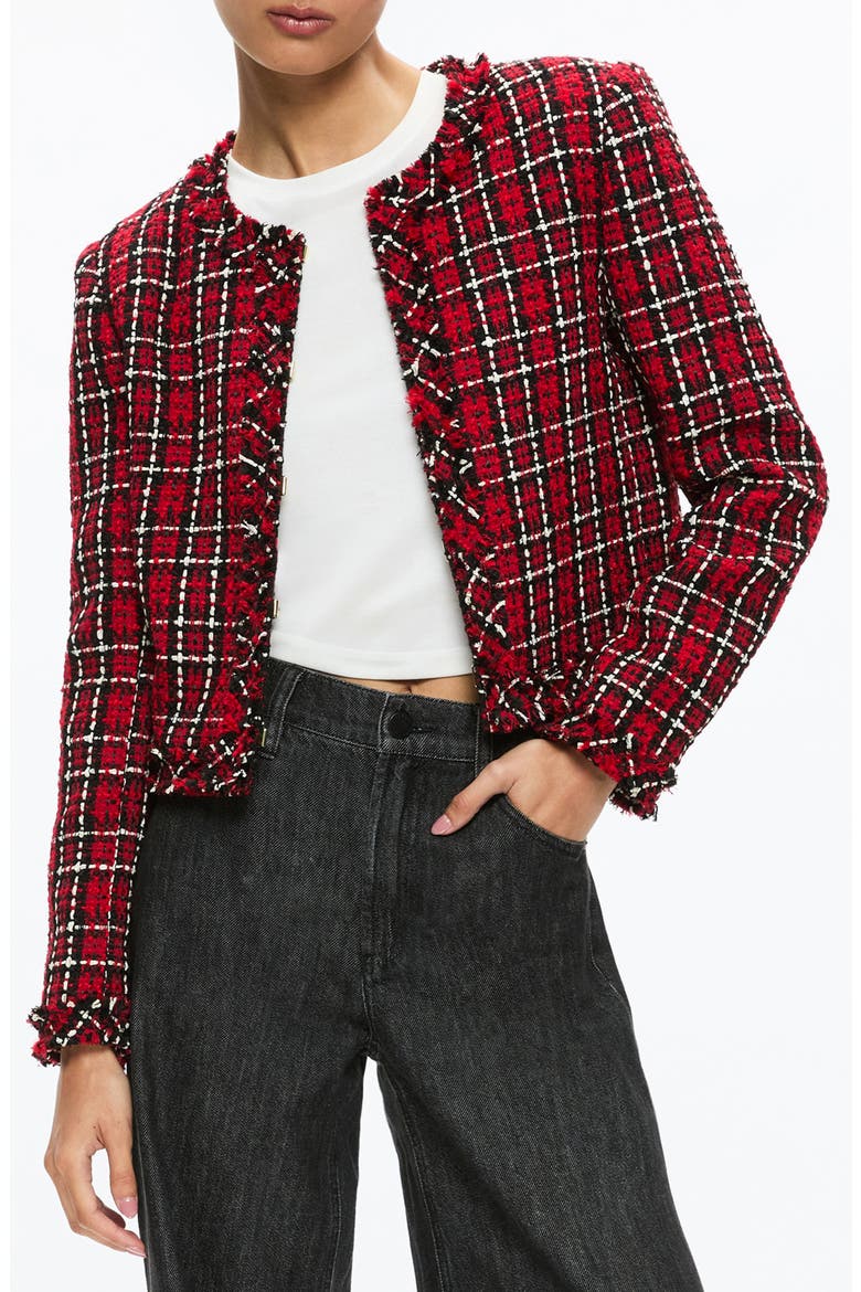 Tweed Jacket, Main, color, SCHOOLGIRL PLAID BRIGHT RUBY