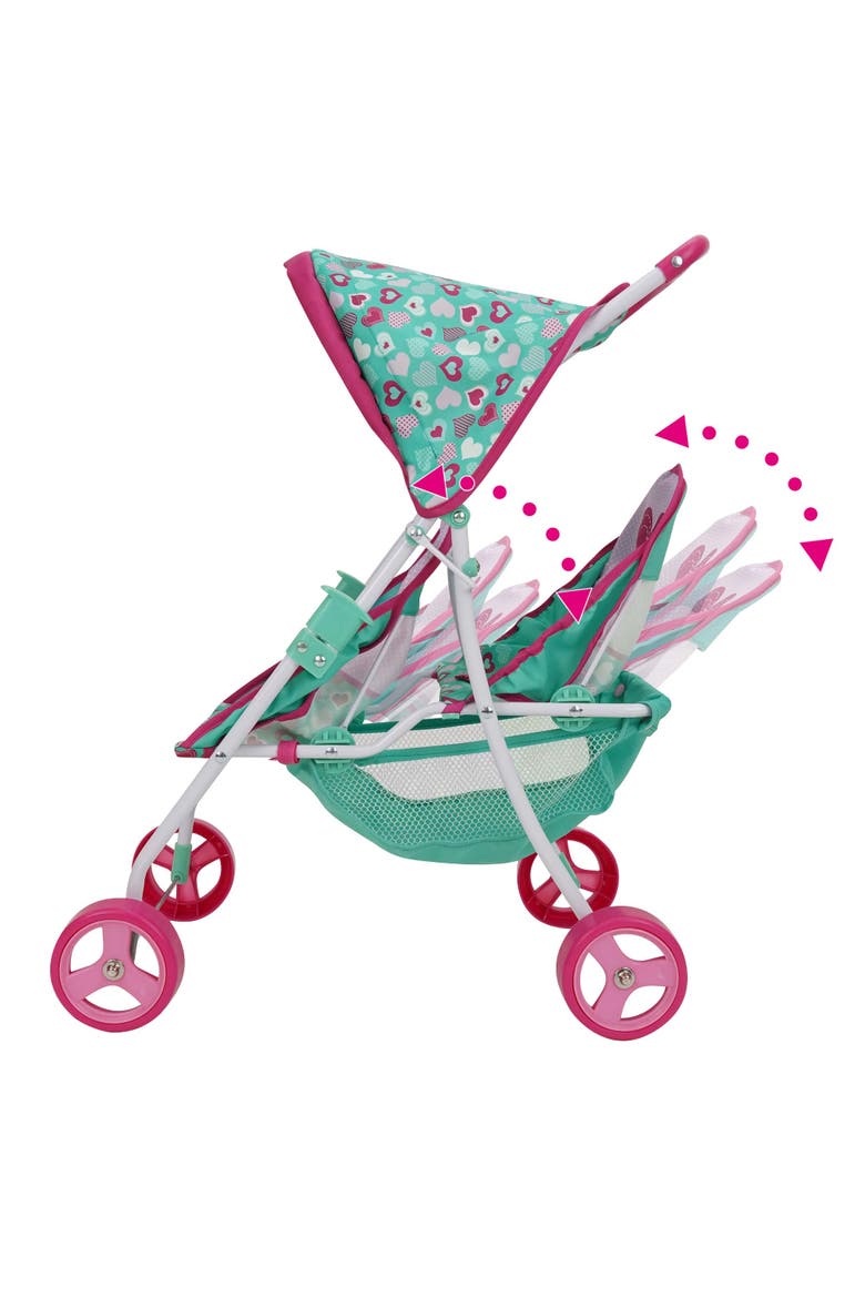 Tandem Twin Doll Heart Stroller, Alternate, color, Multicolored