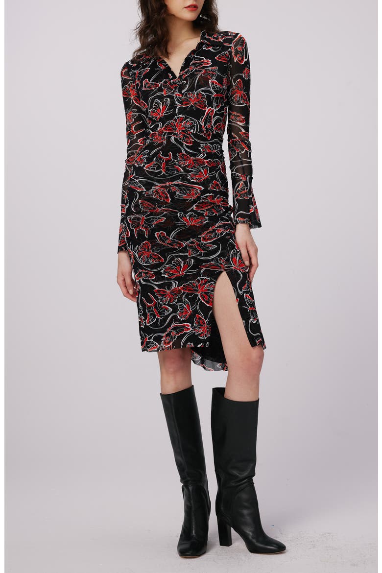 Lilly Butterfly Print Long Sleeve Mesh Dress, Main, color, FLUTTERFLY SM