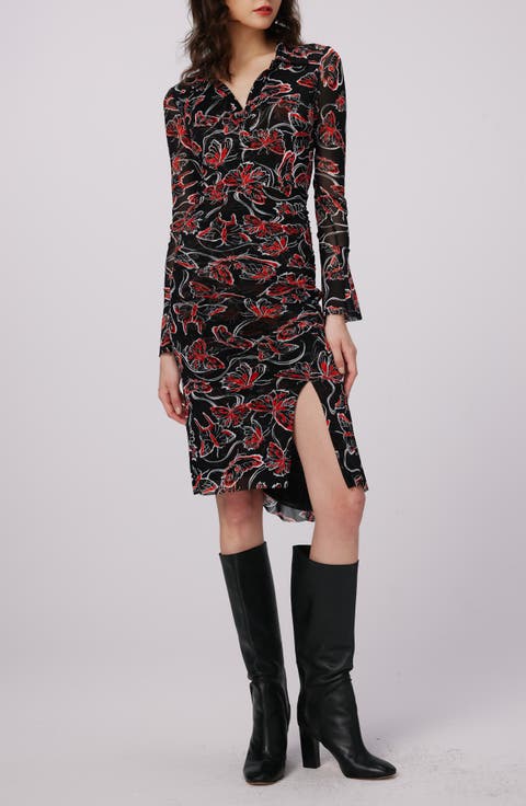 Lilly Butterfly Print Long Sleeve Mesh Dress