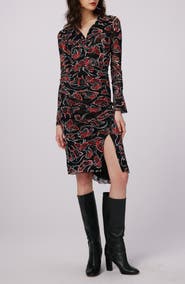DVF Lilly Butterfly Print Long Sleeve Mesh Dress
