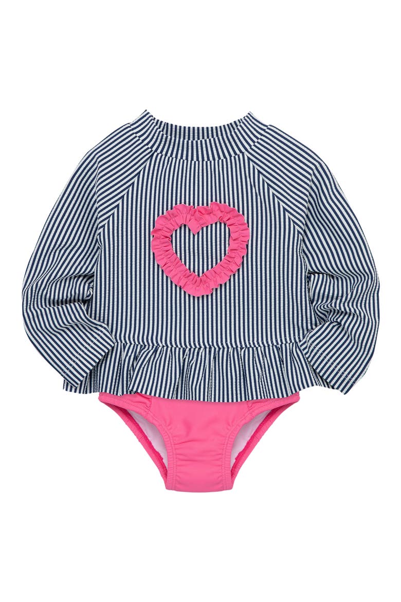 Heart Long Sleeve Two-Piece Rashguard Swimsuit, Alternate, color, BLUE