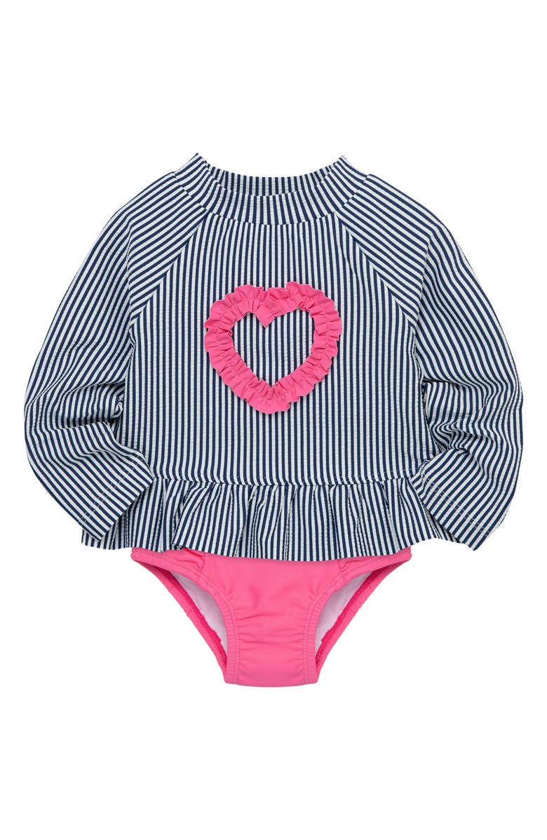 Little Me Heart Long Sleeve Two-Piece Rashguard Swimsuit, Alternate, color, Blue