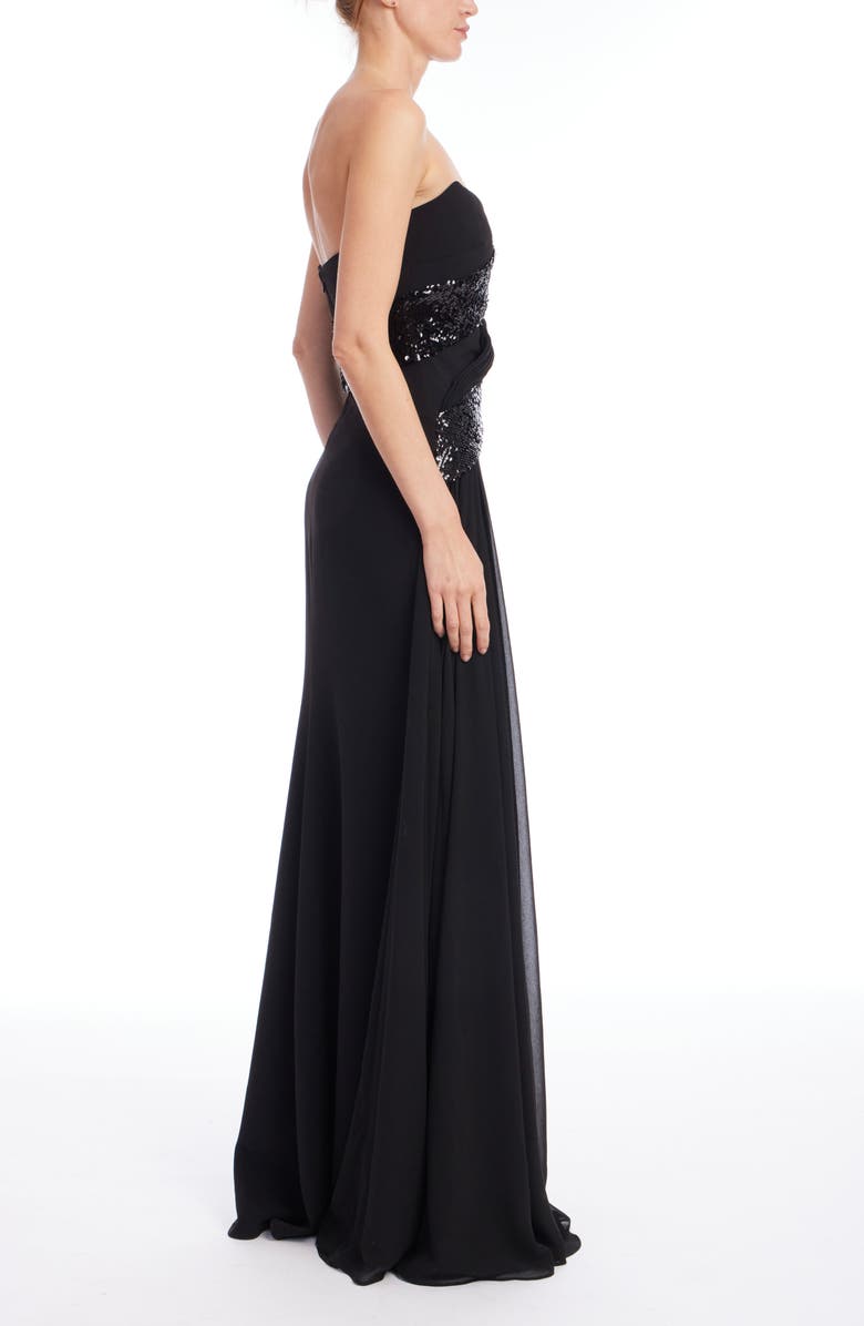 Badgley Mischka Collection Sequin Strapless Gown, Alternate, color, Black