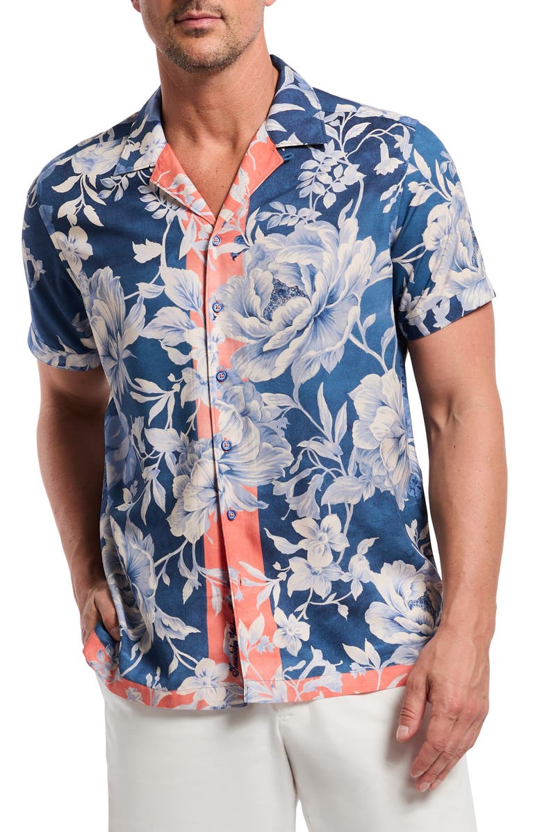 Robert Graham Malta Floral Camp Shirt, Main, color, Navy