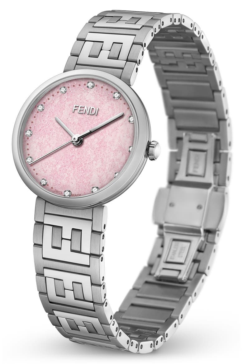 Forever Fendi Diamond Bracelet Watch, 29mm, Alternate, color, SILVER/ PINK/ SILVER
