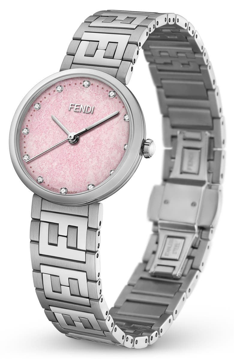Fendi Forever Fendi Diamond Bracelet Watch, 29mm, Alternate, color, Silver/ Pink/ Silver