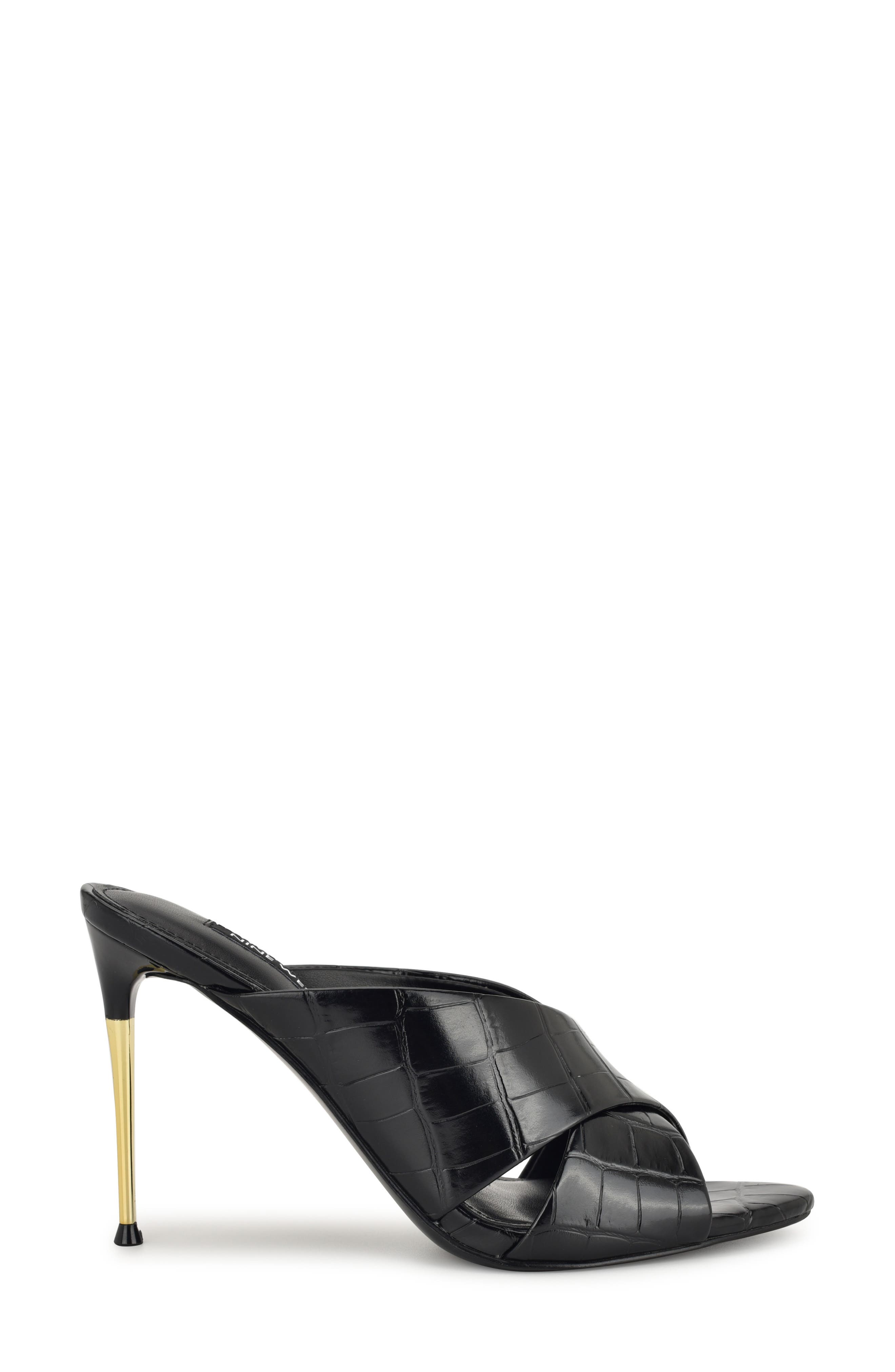 Nine West Sancie Croc Embossed Stiletto Sandal, Alternate, color, Black