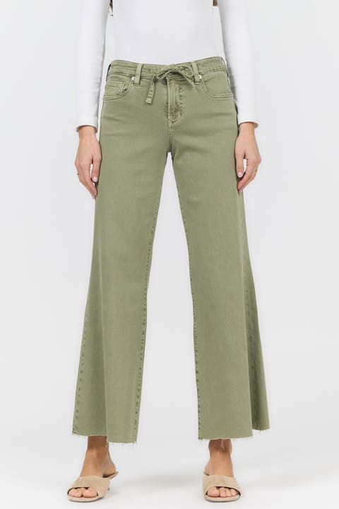 Micah Tie Waist Wide Raw Hem Jeans