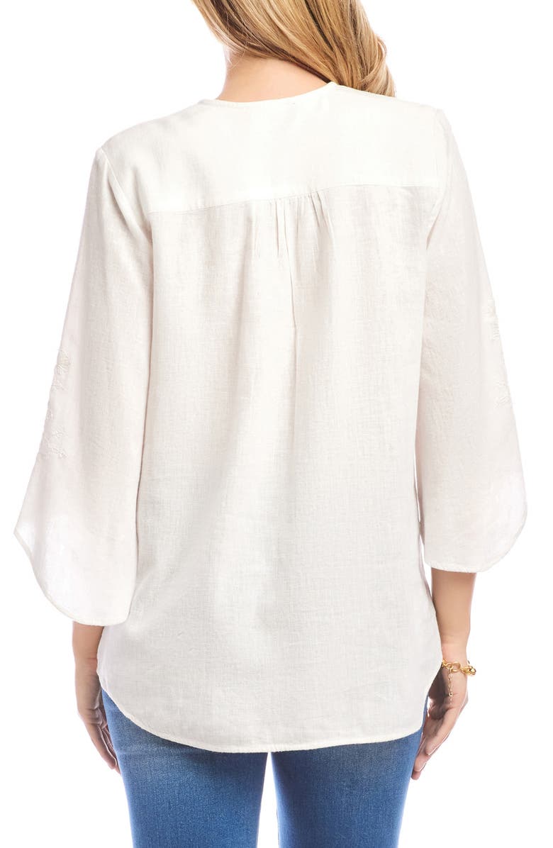 Karen Kane Floral Embroidery Detail Linen Blend Top, Alternate, color, Off White