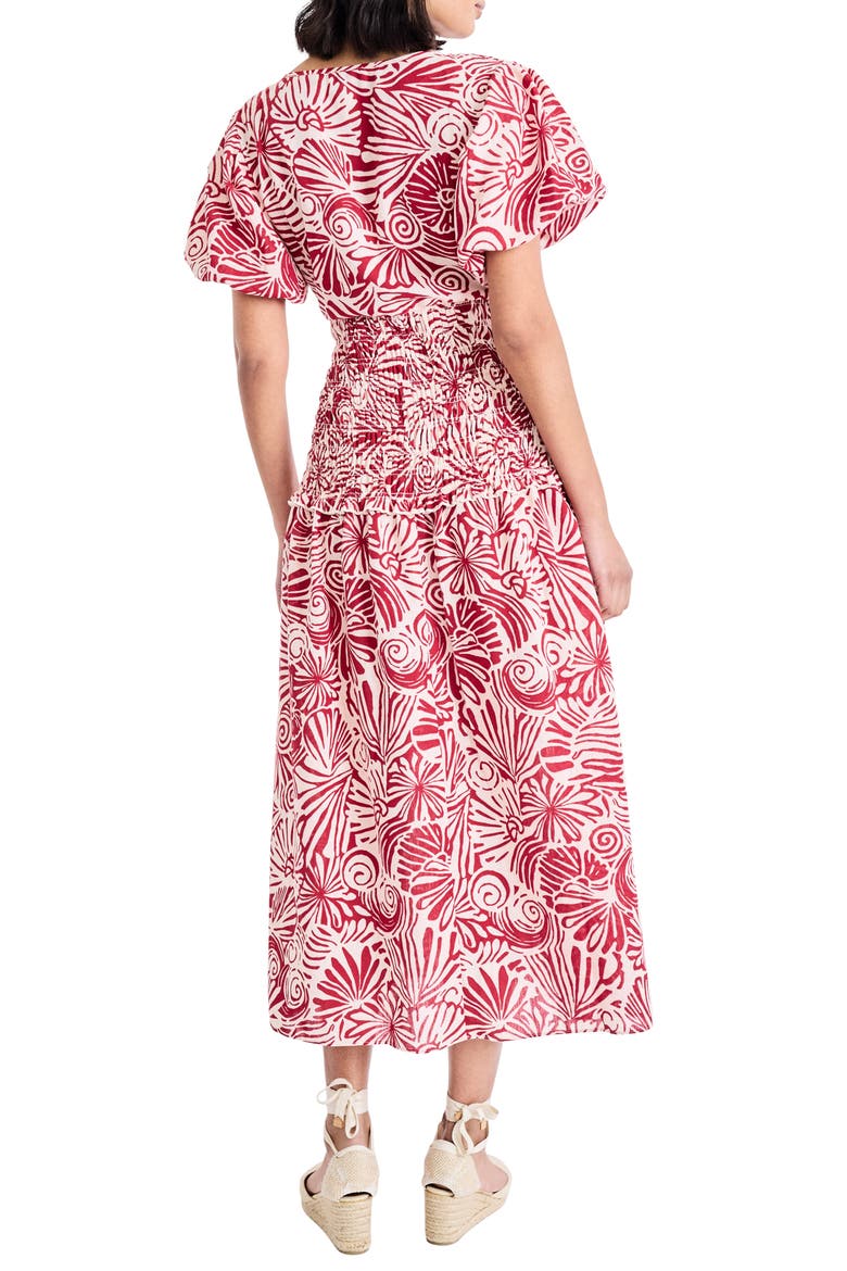 Smocked Waist Puff Sleeve Maxi Dress, Alternate, color, CREAM/ BRICK