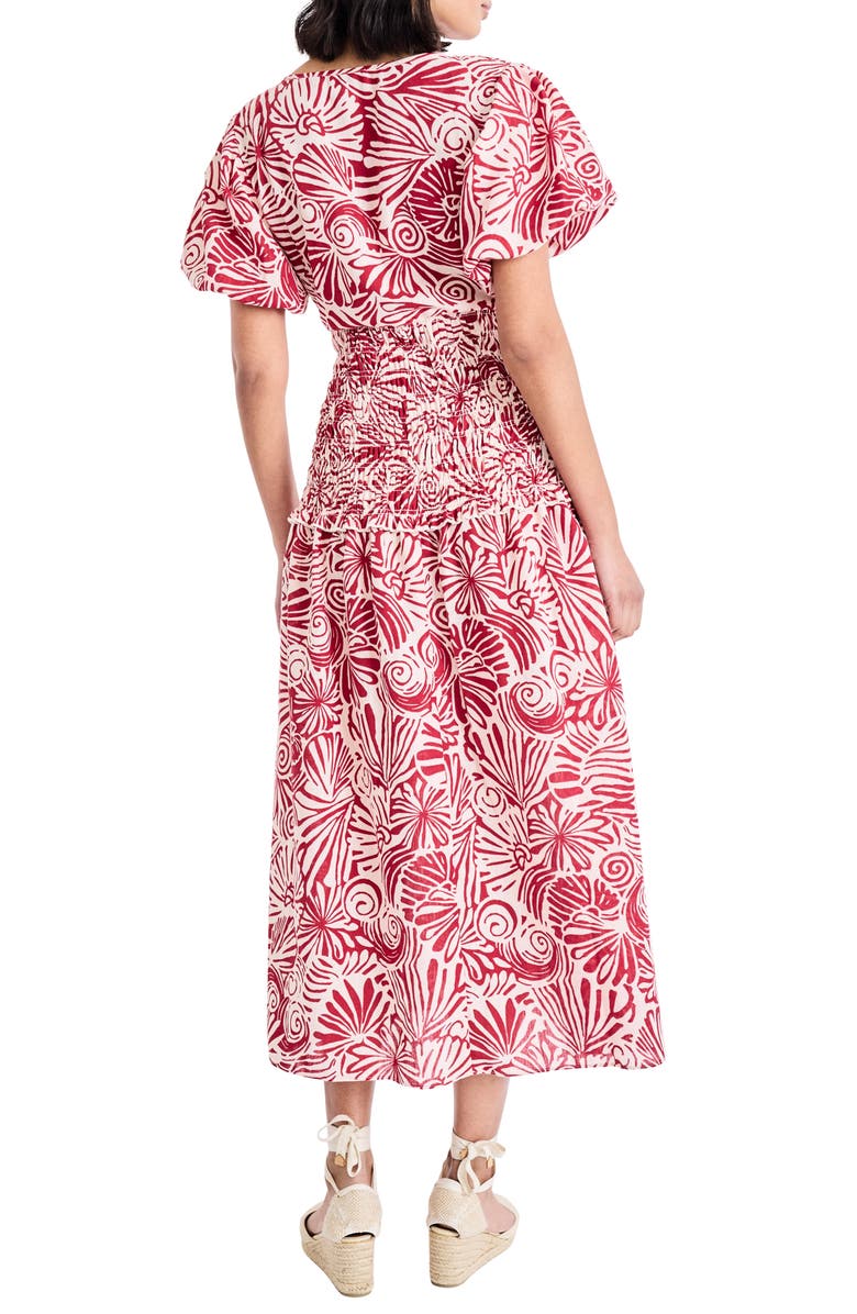 The Good Journey Smocked Waist Puff Sleeve Maxi Dress, Alternate, color, Cream/ Brick