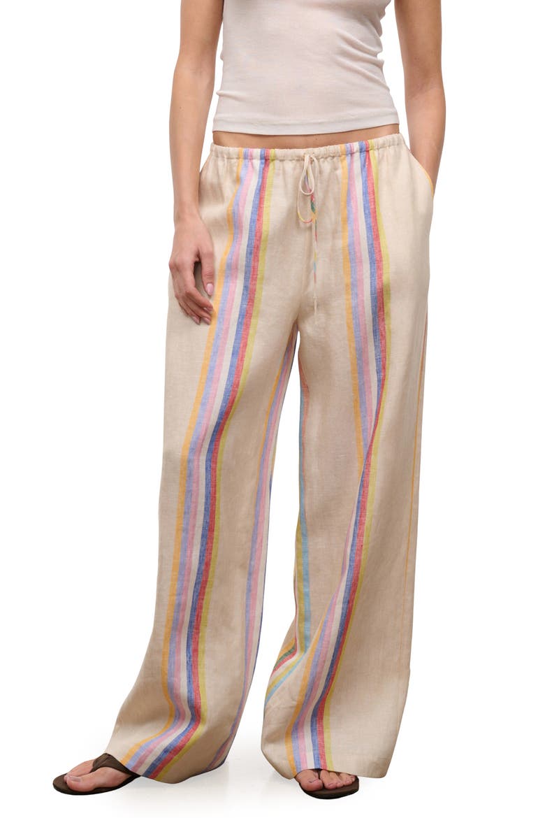 Mateo Placed Stripe Linen Drawstring Pants, Main, color, DAY TRIP STRIPE