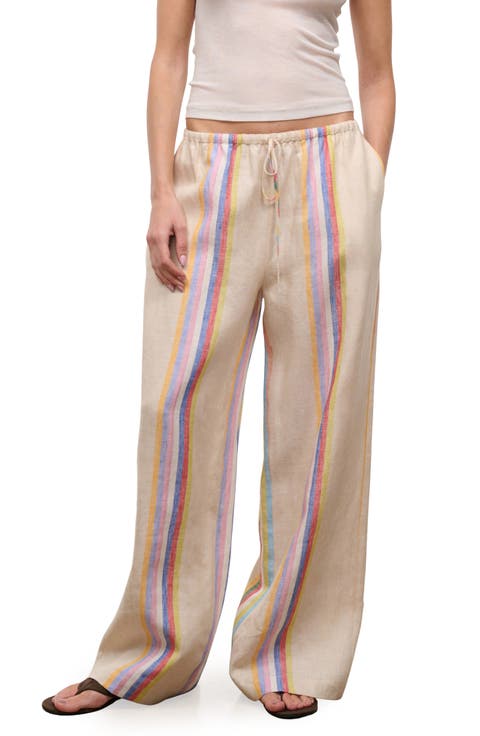 Mateo Placed Stripe Linen Drawstring Pants