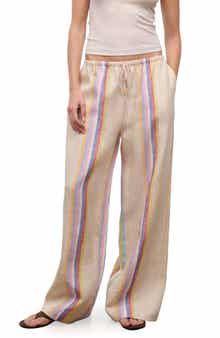 Mateo Placed Stripe Linen Drawstring Pants