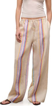 STAUD Mateo Placed Stripe Linen Drawstring Pants
